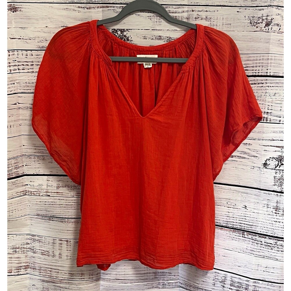 Velvet Graham Spencer Double Gauze Flutter Top Rosy Coral Orange Boho Cotton S